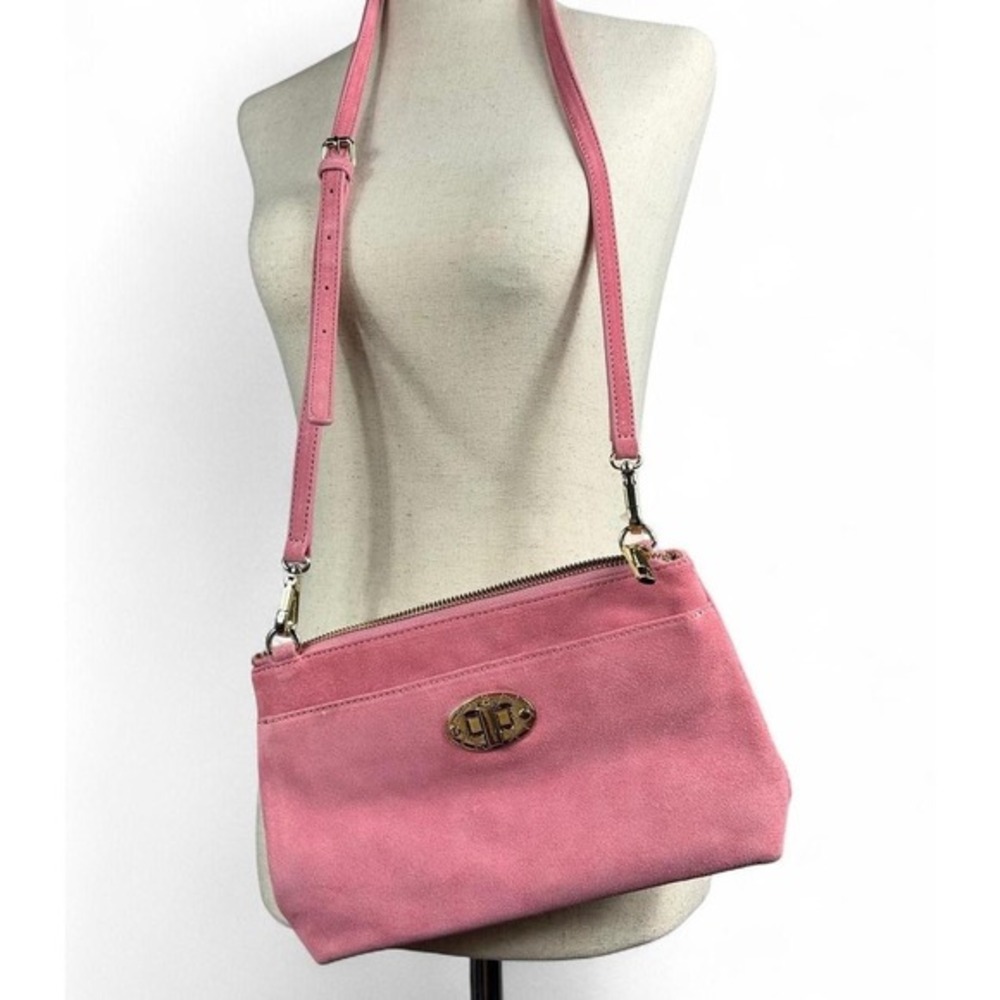 Talbots Pink Suede Crossbody Bag Gold Hardware Genuine Leather Adjustable‎ Strap